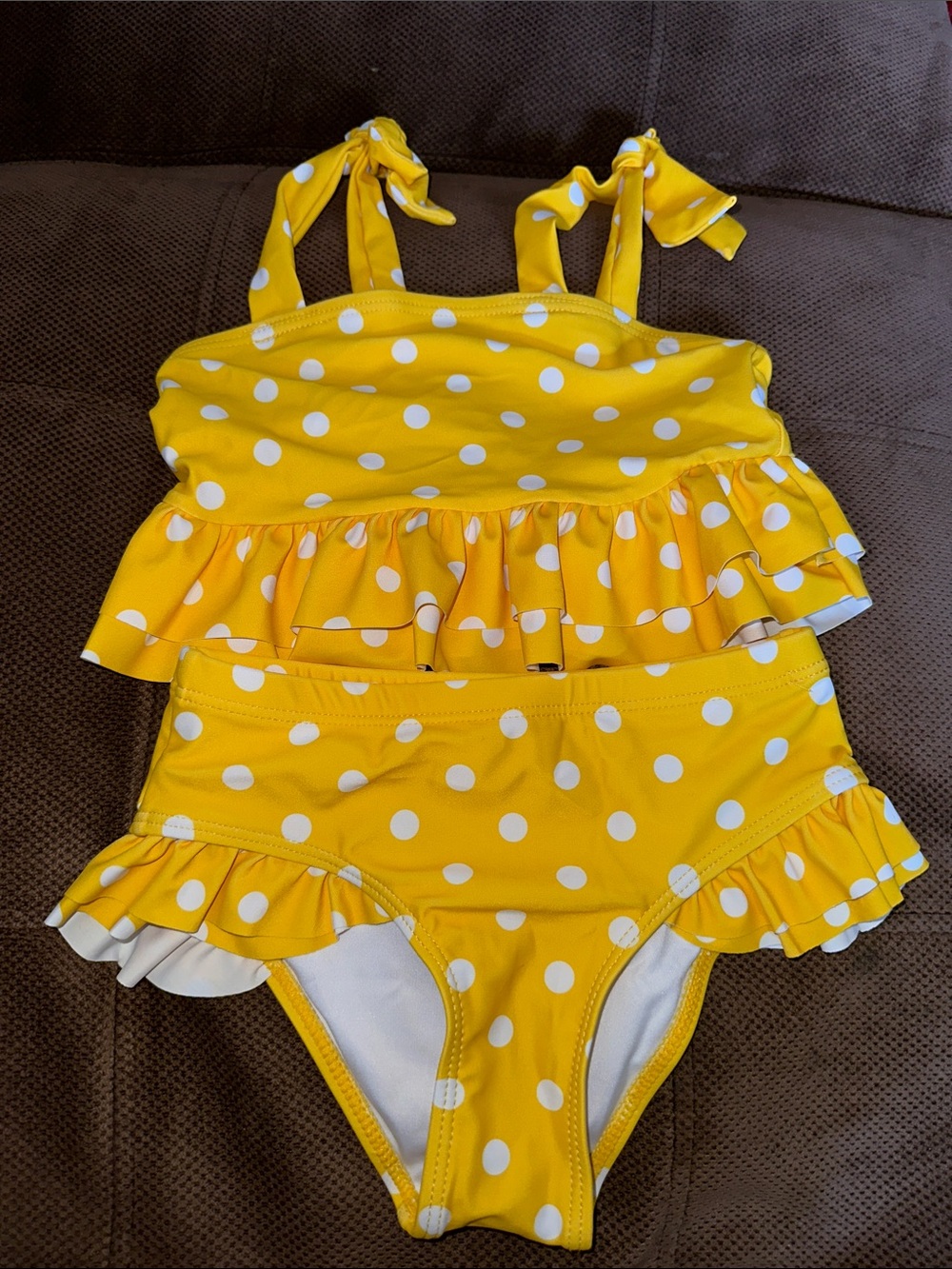 Yellow Polka Dot Ruffle Two-Piece Girls' Swim Set